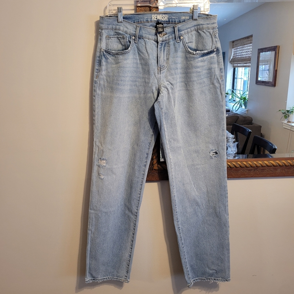 Rewash Relaxed Fit Low Rise Distressed Jeans Light Blue